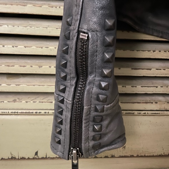 Muubaa gray leather studded biker moto jacket - Picture 8 of 10